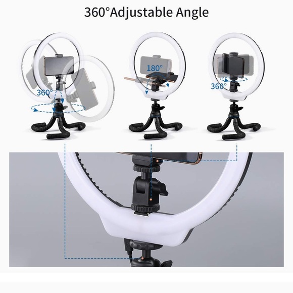 LED ring light with stand and phone holder. Good as new. - Picture 2 of 13